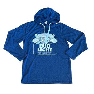 Bud Light Hoodie Blue Long Sleeve Lightweight L Cotton Polyester Budweiser Beer